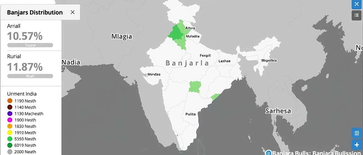 Banjara Bulls Player Distribution Map showing Banjara Bulls player distribution across rural and urban India