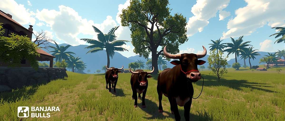 Banjara Bulls Core Gameplay Banjara Bulls gameplay showing player character with bulls in village setting